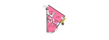 a floor plan of a house shaped like a pink house